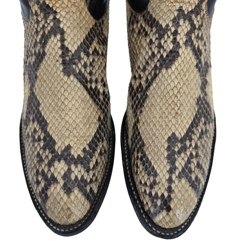 Vintage Exotic Tony Lama Python Snakeskin Men's 9 Brown Cowboy Western Boots USA - Picture 2 of 16